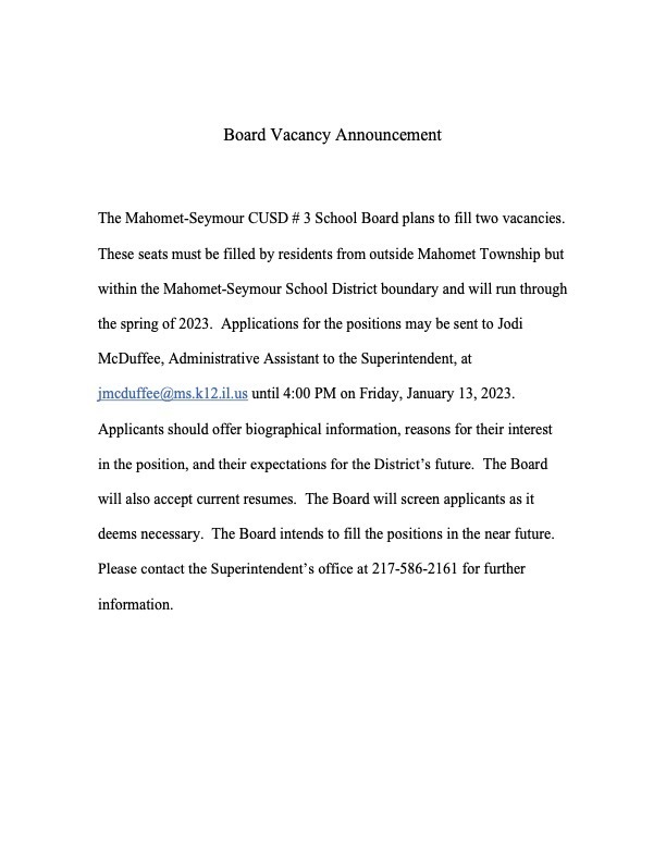 Board Vacancy Announcement